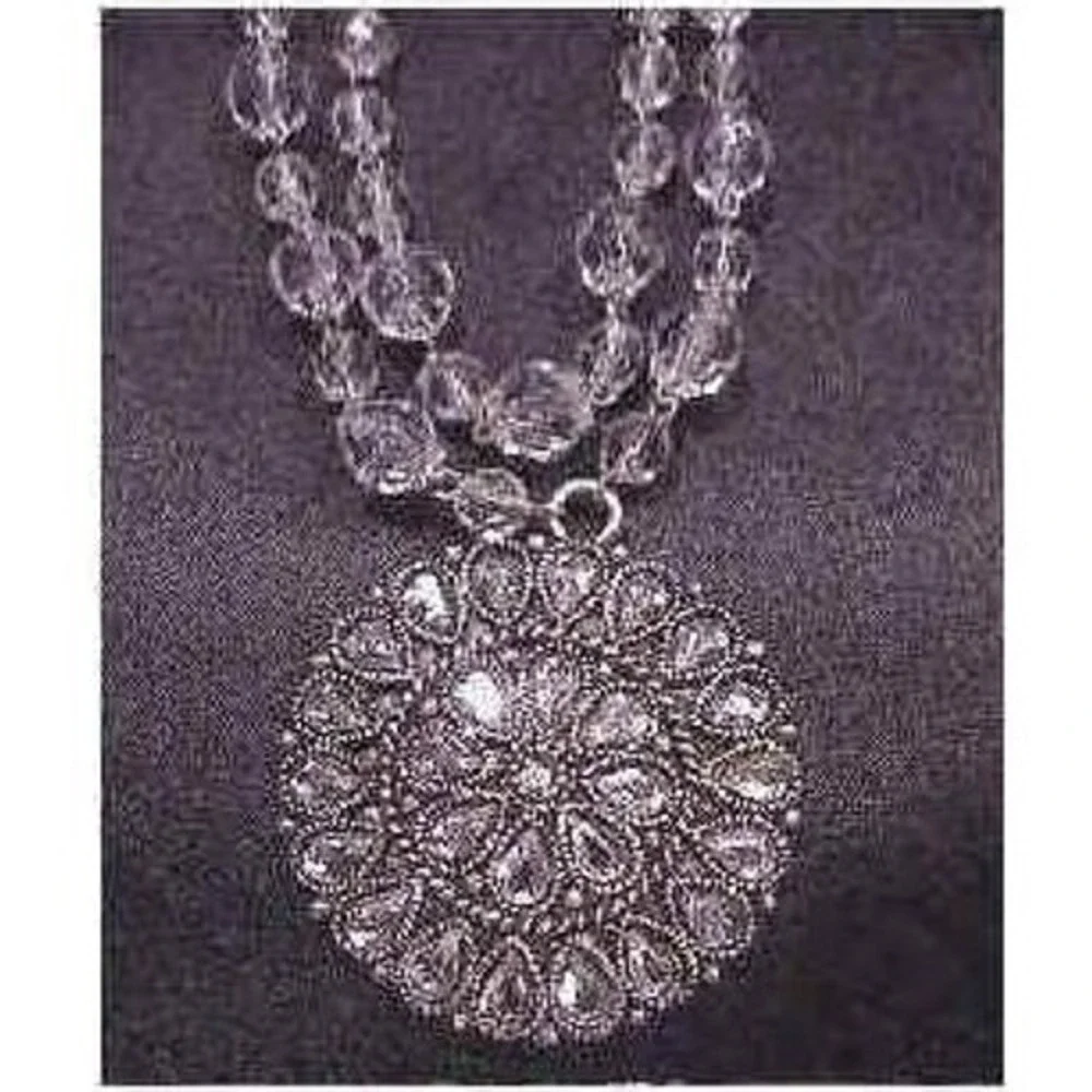 ROBERT ROSE NEW Clear Beaded Rhinestone Pendant Necklace Double Chain Dressy